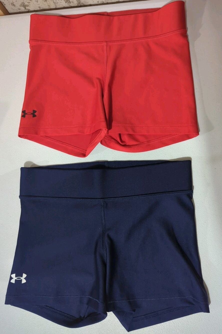 Lot Of 2 Women's Under Armour UA Shorty Compression Shorts M Blue & Red